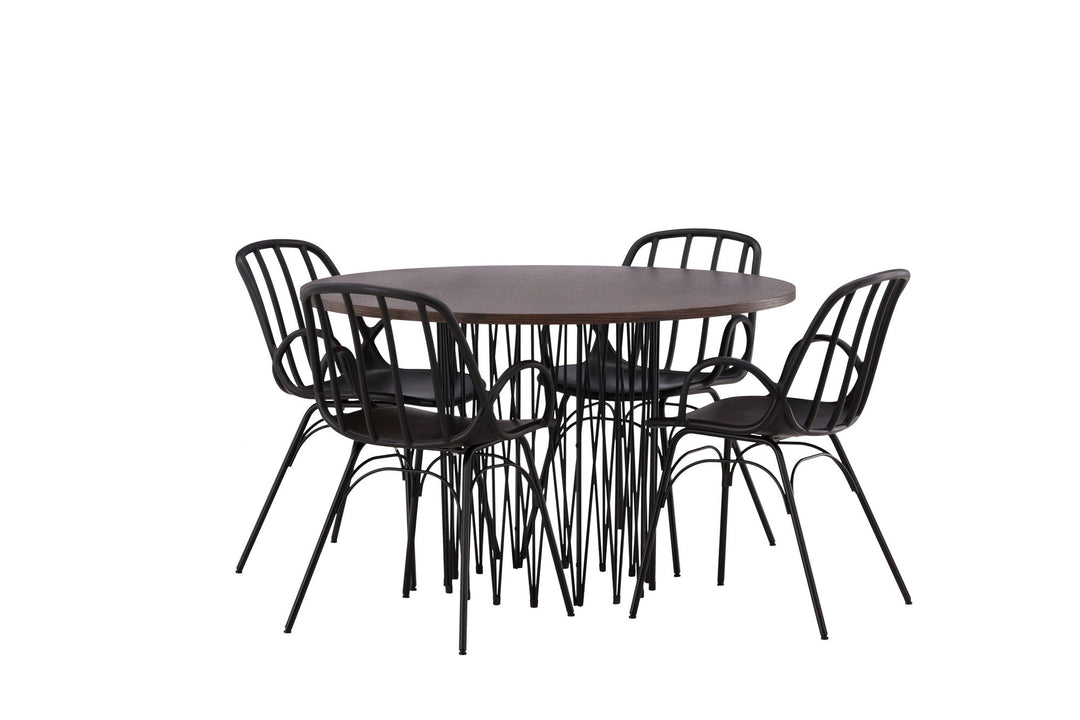 Venture Home Stone round Dining Table - Black / Mocca Veneer +Dyrön Dining Chair - Black Polypropylene _4