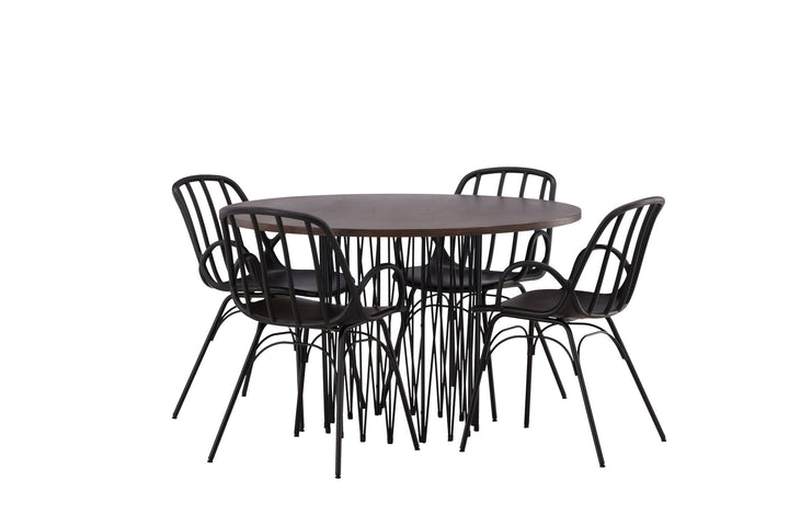 Venture Home Stone round Dining Table - Black / Mocca Veneer +Dyrön Dining Chair - Black Polypropylene _4