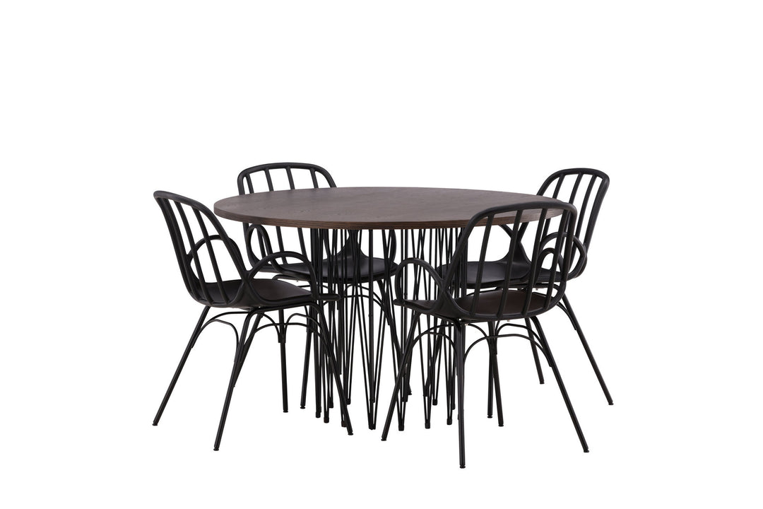 Venture Home Stone round Dining Table - Black / Mocca Veneer +Dyrön Dining Chair - Black Polypropylene _4