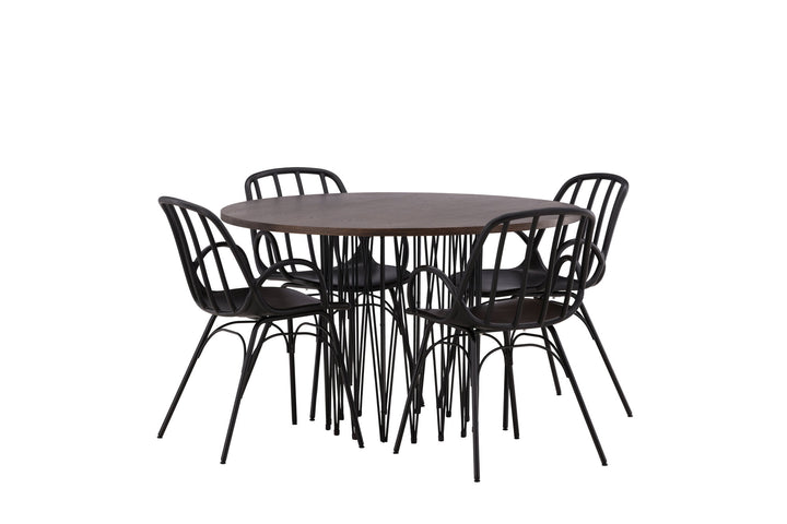 Venture Home Stone round Dining Table - Black / Mocca Veneer +Dyrön Dining Chair - Black Polypropylene _4