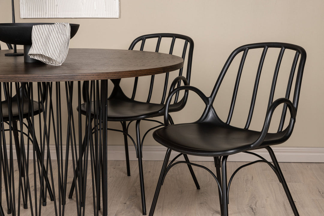 Venture Home Stone round Dining Table - Black / Mocca Veneer +Dyrön Dining Chair - Black Polypropylene _4