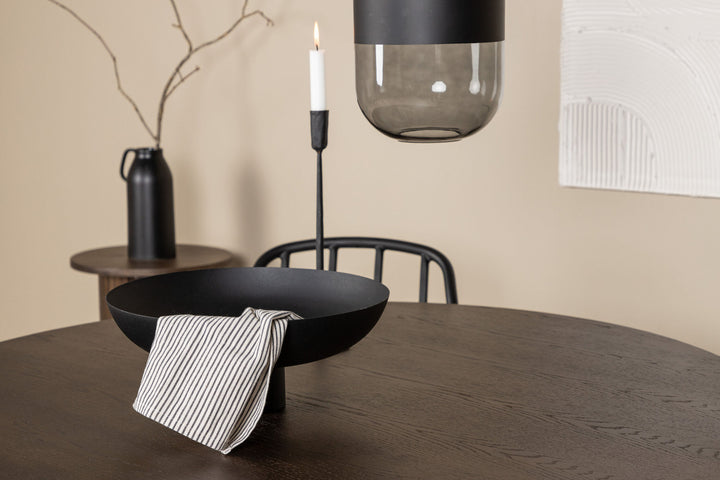 Venture Home Stone round Dining Table - Black / Mocca Veneer +Dyrön Dining Chair - Black Polypropylene _4