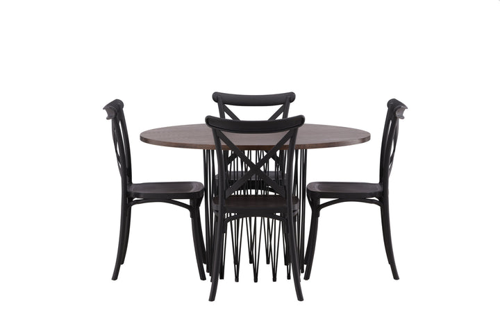 Venture Home Stone round Dining Table - Black / Mocca Veneer +Crosett Dining Chair - Matte Black / Matte Black Plastic _4