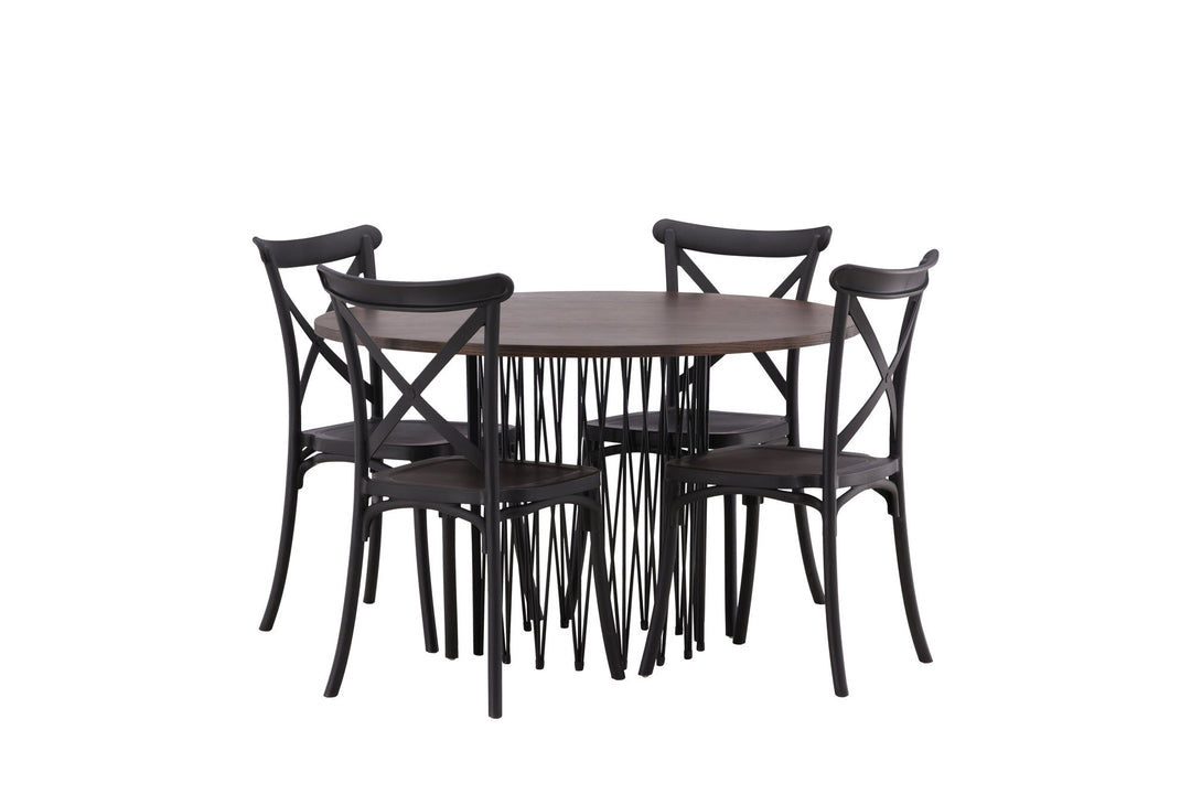 Venture Home Stone round Dining Table - Black / Mocca Veneer +Crosett Dining Chair - Matte Black / Matte Black Plastic _4