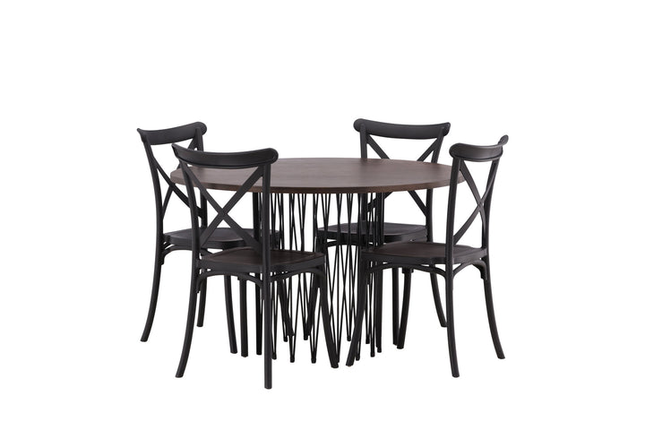 Venture Home Stone round Dining Table - Black / Mocca Veneer +Crosett Dining Chair - Matte Black / Matte Black Plastic _4