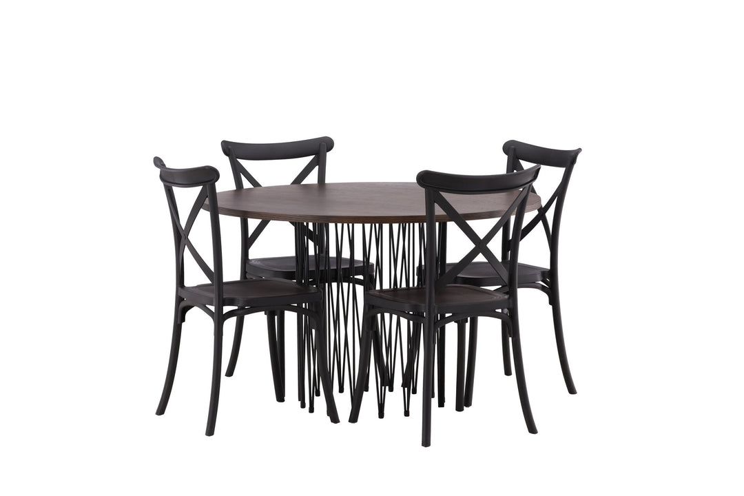 Venture Home Stone round Dining Table - Black / Mocca Veneer +Crosett Dining Chair - Matte Black / Matte Black Plastic _4