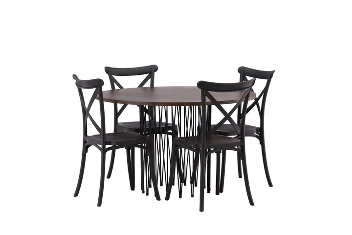 Venture Home Stone round Dining Table - Black / Mocca Veneer +Crosett Dining Chair - Matte Black / Matte Black Plastic _4