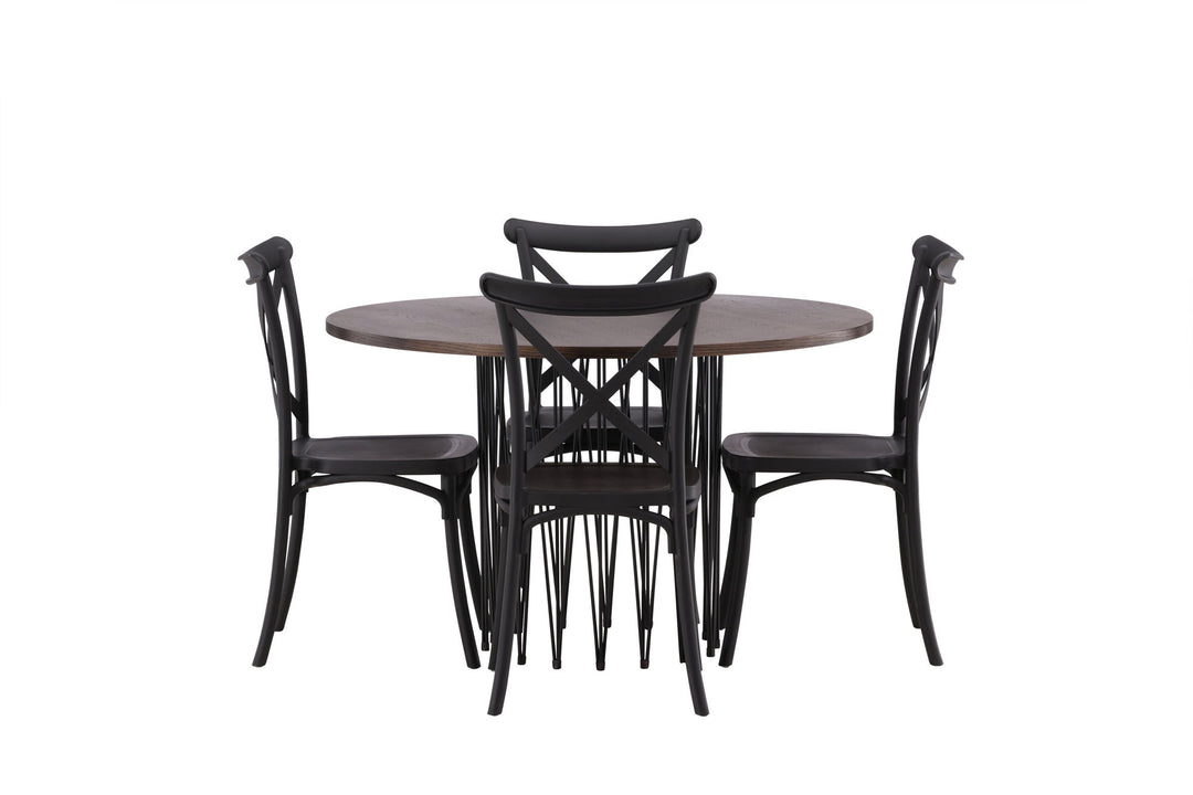 Venture Home Stone round Dining Table - Black / Mocca Veneer +Crosett Dining Chair - Matte Black / Matte Black Plastic _4