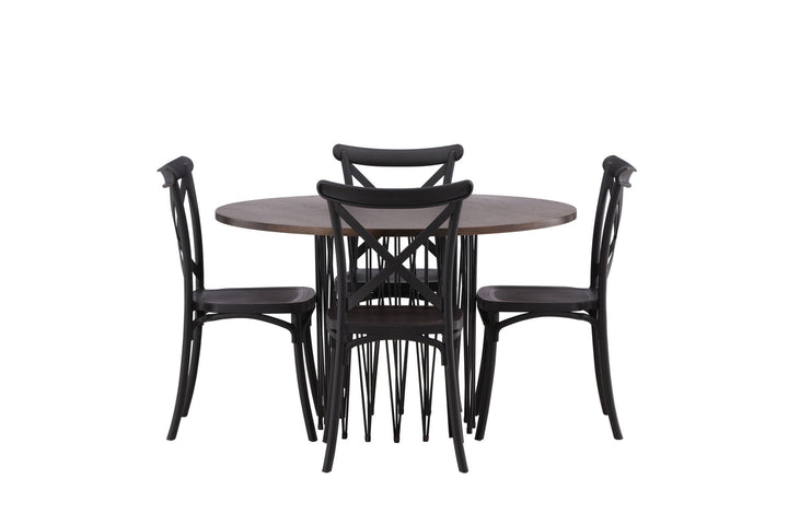 Venture Home Stone round Dining Table - Black / Mocca Veneer +Crosett Dining Chair - Matte Black / Matte Black Plastic _4