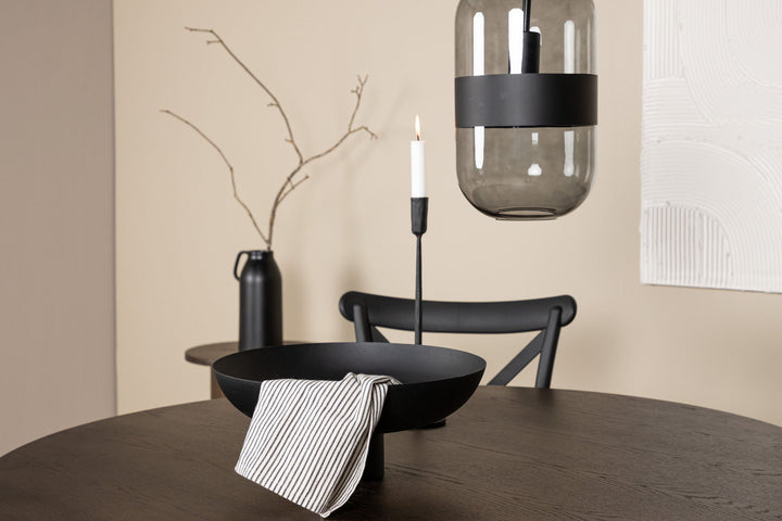 Venture Home Stone round Dining Table - Black / Mocca Veneer +Crosett Dining Chair - Matte Black / Matte Black Plastic _4