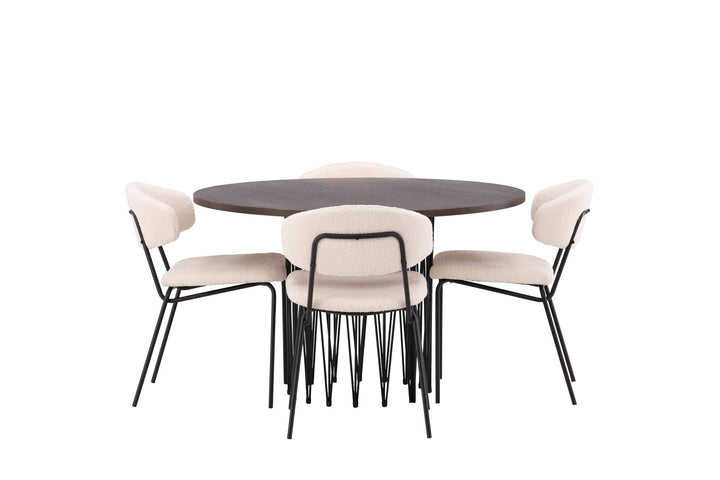 Venture Home Stone round Dining Table - Black / Mocca Veneer +Chico Dining Chair - Black / White Boucle _4
