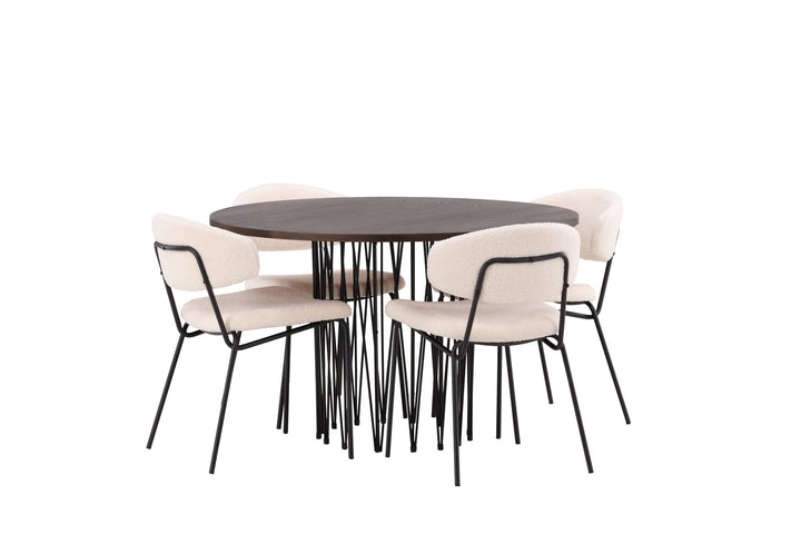 Venture Home Stone round Dining Table - Black / Mocca Veneer +Chico Dining Chair - Black / White Boucle _4