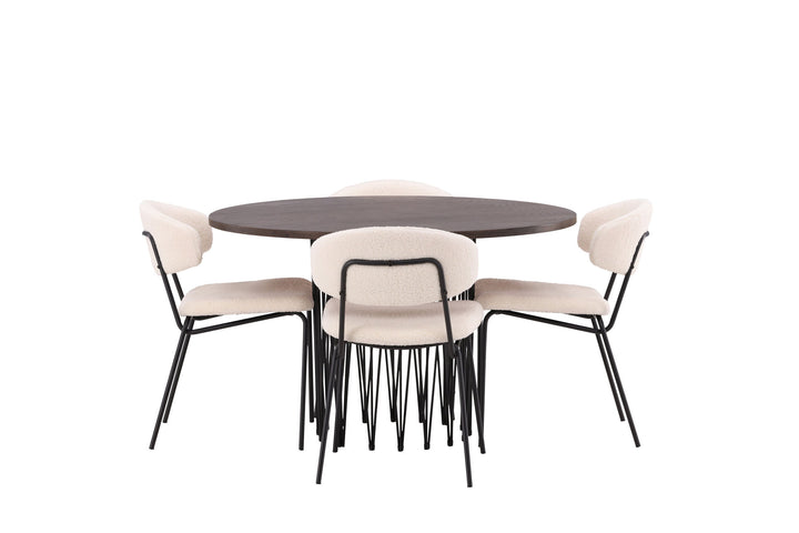 Venture Home Stone round Dining Table - Black / Mocca Veneer +Chico Dining Chair - Black / White Boucle _4