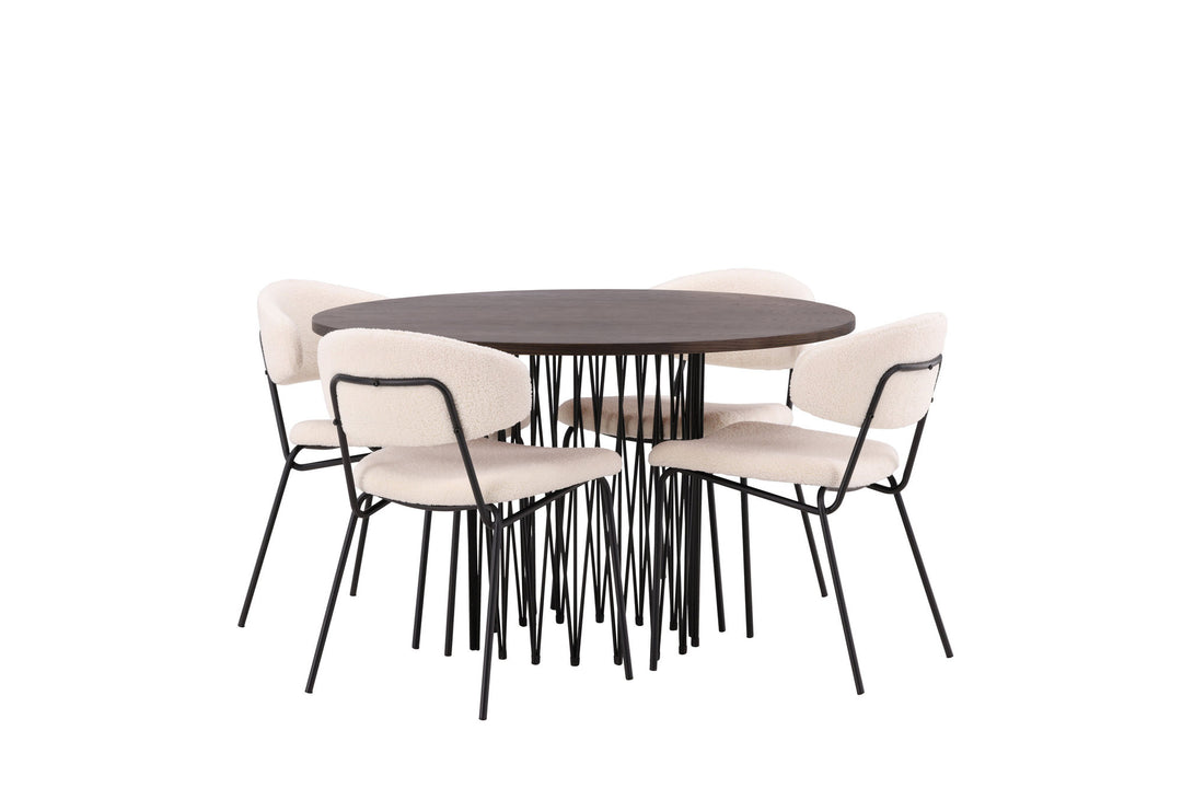 Venture Home Stone round Dining Table - Black / Mocca Veneer +Chico Dining Chair - Black / White Boucle _4