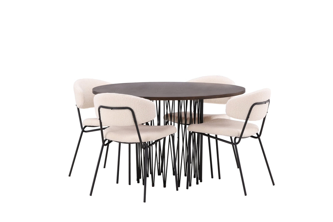 Venture Home Stone round Dining Table - Black / Mocca Veneer +Chico Dining Chair - Black / White Boucle _4
