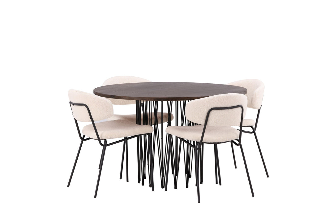 Venture Home Stone round Dining Table - Black / Mocca Veneer +Chico Dining Chair - Black / White Boucle _4
