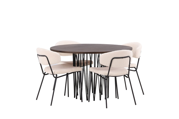 Venture Home Stone round Dining Table - Black / Mocca Veneer +Chico Dining Chair - Black / White Boucle _4