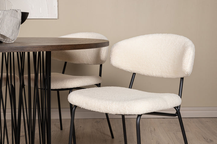 Venture Home Stone round Dining Table - Black / Mocca Veneer +Chico Dining Chair - Black / White Boucle _4