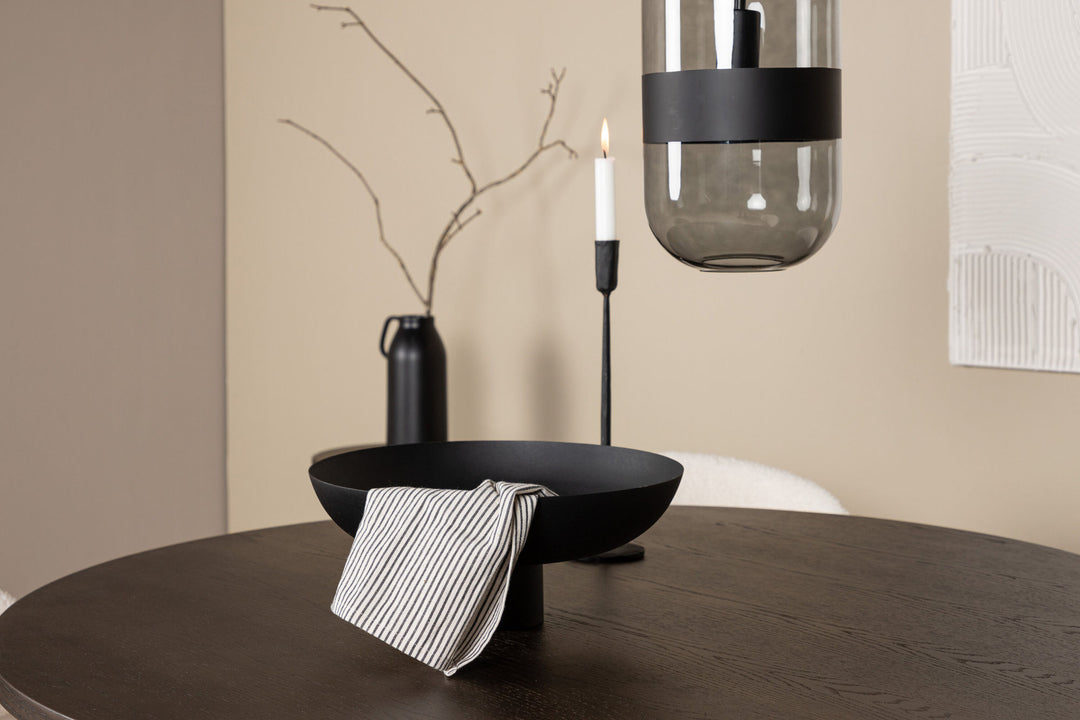 Venture Home Stone round Dining Table - Black / Mocca Veneer +Chico Dining Chair - Black / White Boucle _4