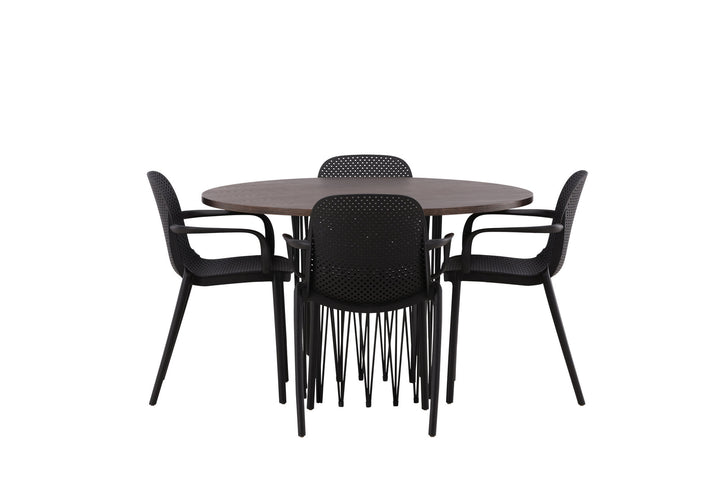 Venture Home Stone round Dining Table - Black / Mocca Veneer +Baltimore Dining Chair - Black / Black Plastic _4
