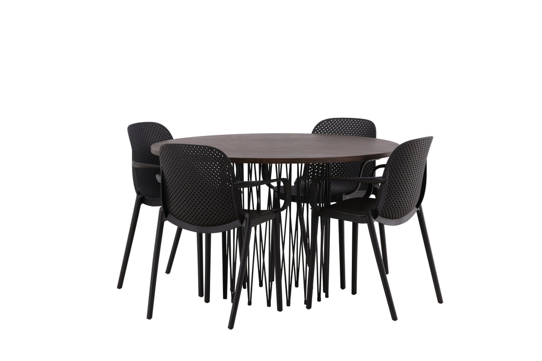 Venture Home Stone round Dining Table - Black / Mocca Veneer +Baltimore Dining Chair - Black / Black Plastic _4