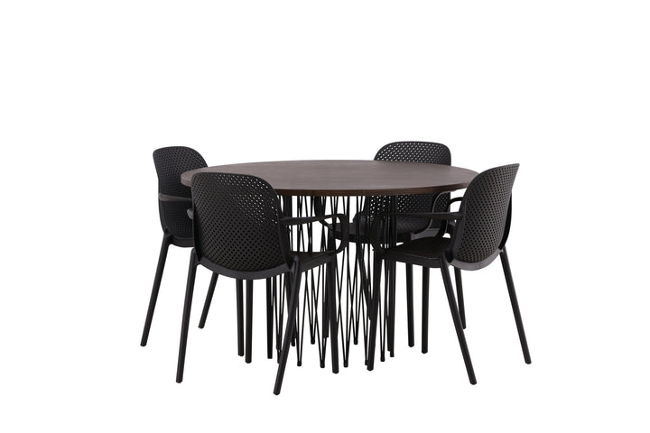 Venture Home Stone round Dining Table - Black / Mocca Veneer +Baltimore Dining Chair - Black / Black Plastic _4