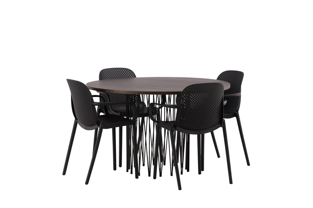 Venture Home Stone round Dining Table - Black / Mocca Veneer +Baltimore Dining Chair - Black / Black Plastic _4