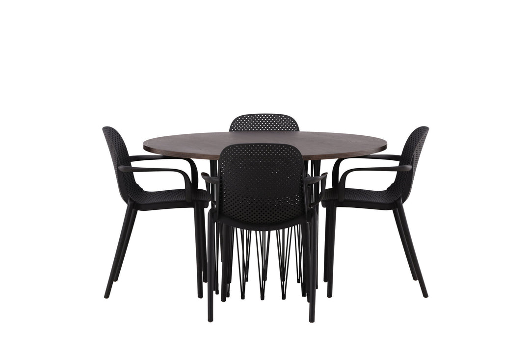 Venture Home Stone round Dining Table - Black / Mocca Veneer +Baltimore Dining Chair - Black / Black Plastic _4