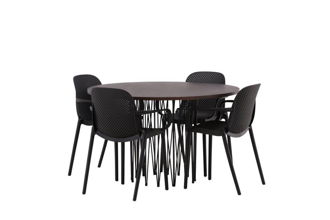 Venture Home Stone round Dining Table - Black / Mocca Veneer +Baltimore Dining Chair - Black / Black Plastic _4