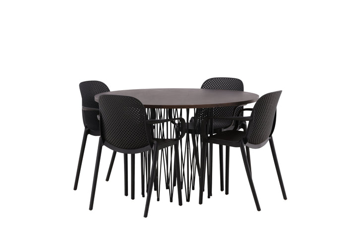 Venture Home Stone round Dining Table - Black / Mocca Veneer +Baltimore Dining Chair - Black / Black Plastic _4