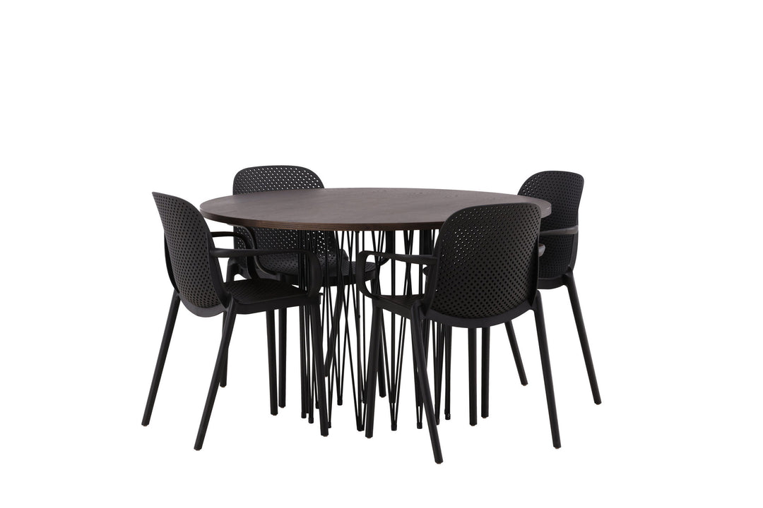 Venture Home Stone round Dining Table - Black / Mocca Veneer +Baltimore Dining Chair - Black / Black Plastic _4