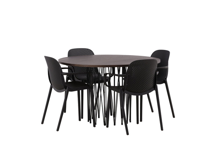 Venture Home Stone round Dining Table - Black / Mocca Veneer +Baltimore Dining Chair - Black / Black Plastic _4