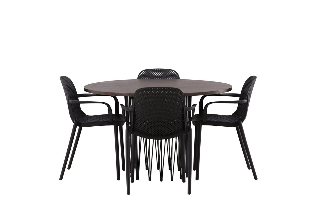 Venture Home Stone round Dining Table - Black / Mocca Veneer +Baltimore Dining Chair - Black / Black Plastic _4