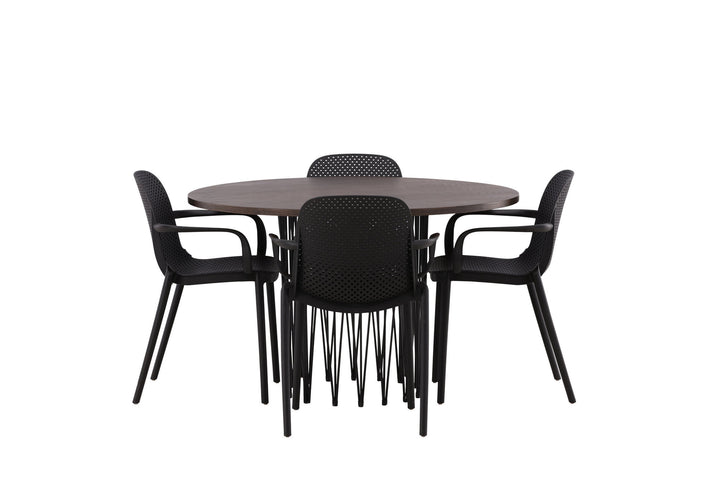 Venture Home Stone round Dining Table - Black / Mocca Veneer +Baltimore Dining Chair - Black / Black Plastic _4