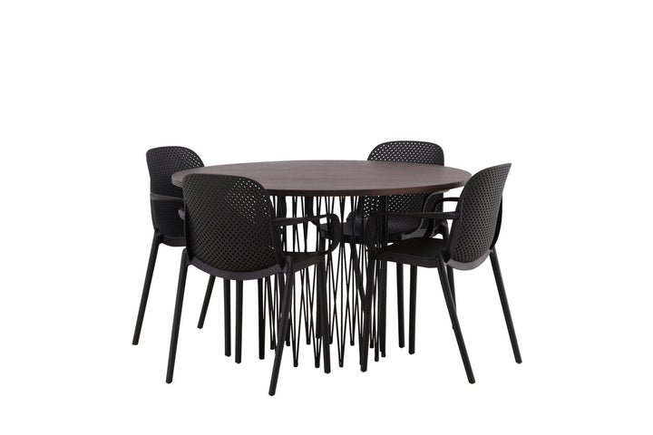 Venture Home Stone round Dining Table - Black / Mocca Veneer +Baltimore Dining Chair - Black / Black Plastic _4