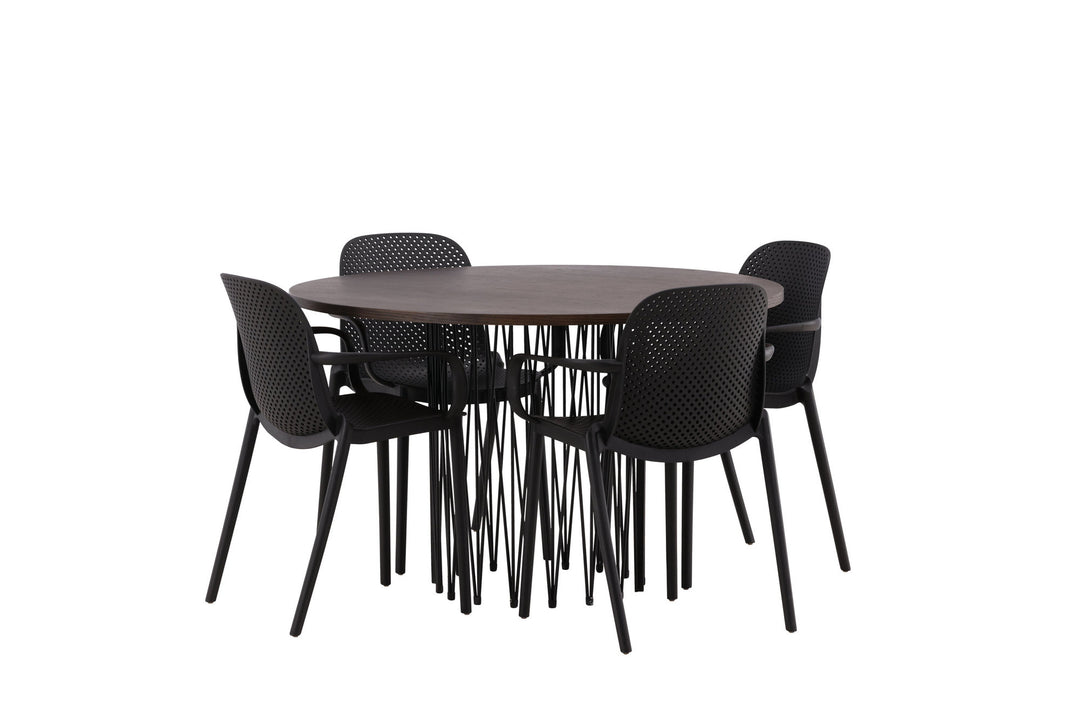 Venture Home Stone round Dining Table - Black / Mocca Veneer +Baltimore Dining Chair - Black / Black Plastic _4