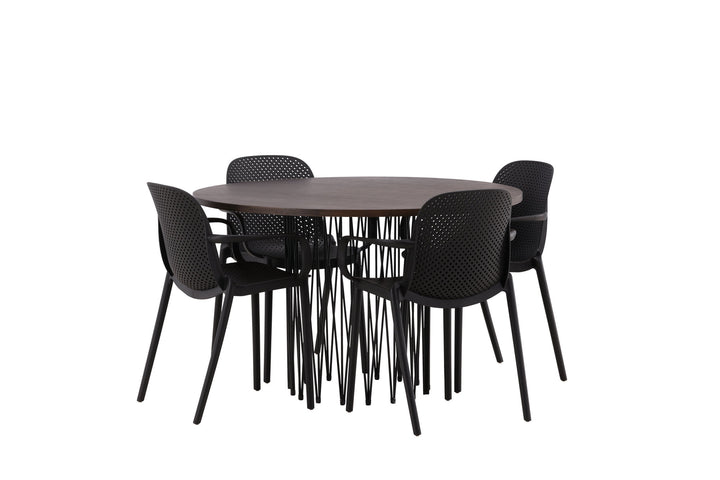 Venture Home Stone round Dining Table - Black / Mocca Veneer +Baltimore Dining Chair - Black / Black Plastic _4