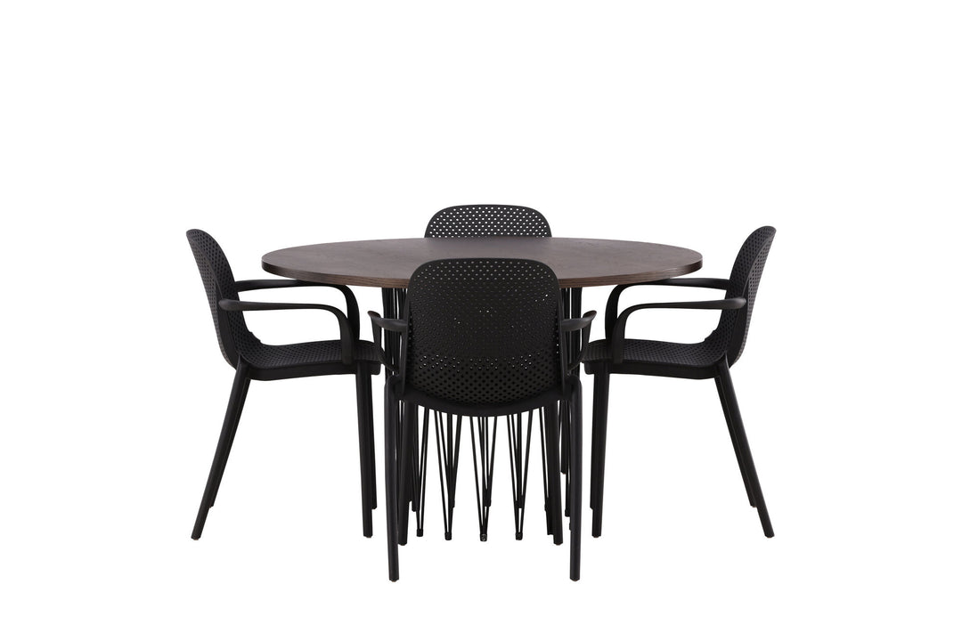 Venture Home Stone round Dining Table - Black / Mocca Veneer +Baltimore Dining Chair - Black / Black Plastic _4