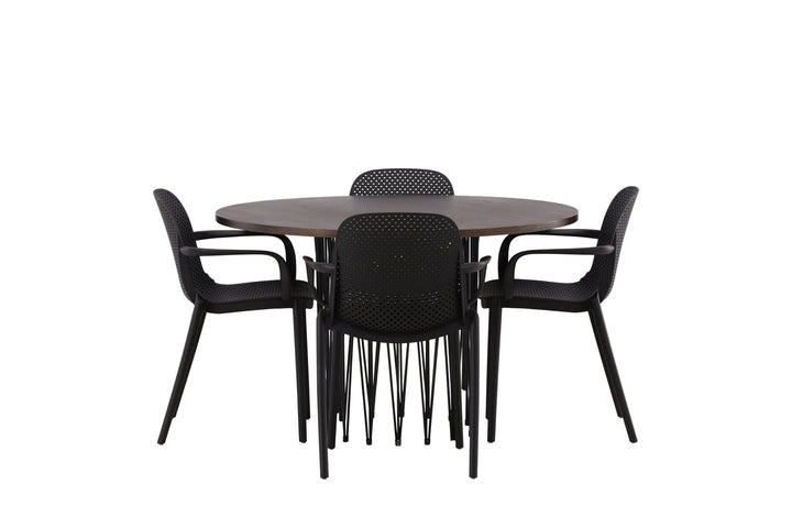 Venture Home Stone round Dining Table - Black / Mocca Veneer +Baltimore Dining Chair - Black / Black Plastic _4