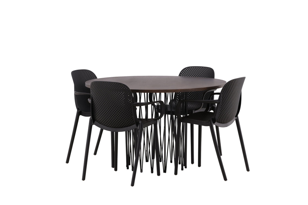 Venture Home Stone round Dining Table - Black / Mocca Veneer +Baltimore Dining Chair - Black / Black Plastic _4