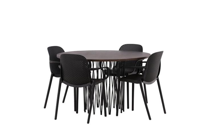 Venture Home Stone round Dining Table - Black / Mocca Veneer +Baltimore Dining Chair - Black / Black Plastic _4