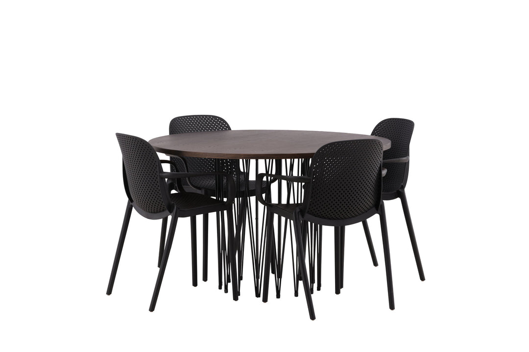 Venture Home Stone round Dining Table - Black / Mocca Veneer +Baltimore Dining Chair - Black / Black Plastic _4
