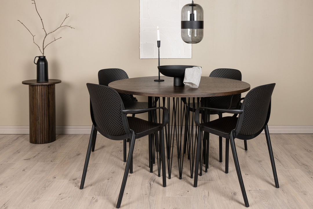Venture Home Stone round Dining Table - Black / Mocca Veneer +Baltimore Dining Chair - Black / Black Plastic _4