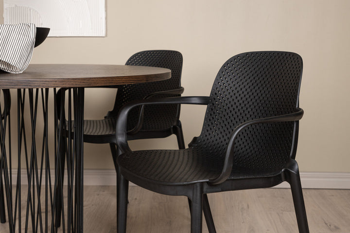 Venture Home Stone round Dining Table - Black / Mocca Veneer +Baltimore Dining Chair - Black / Black Plastic _4
