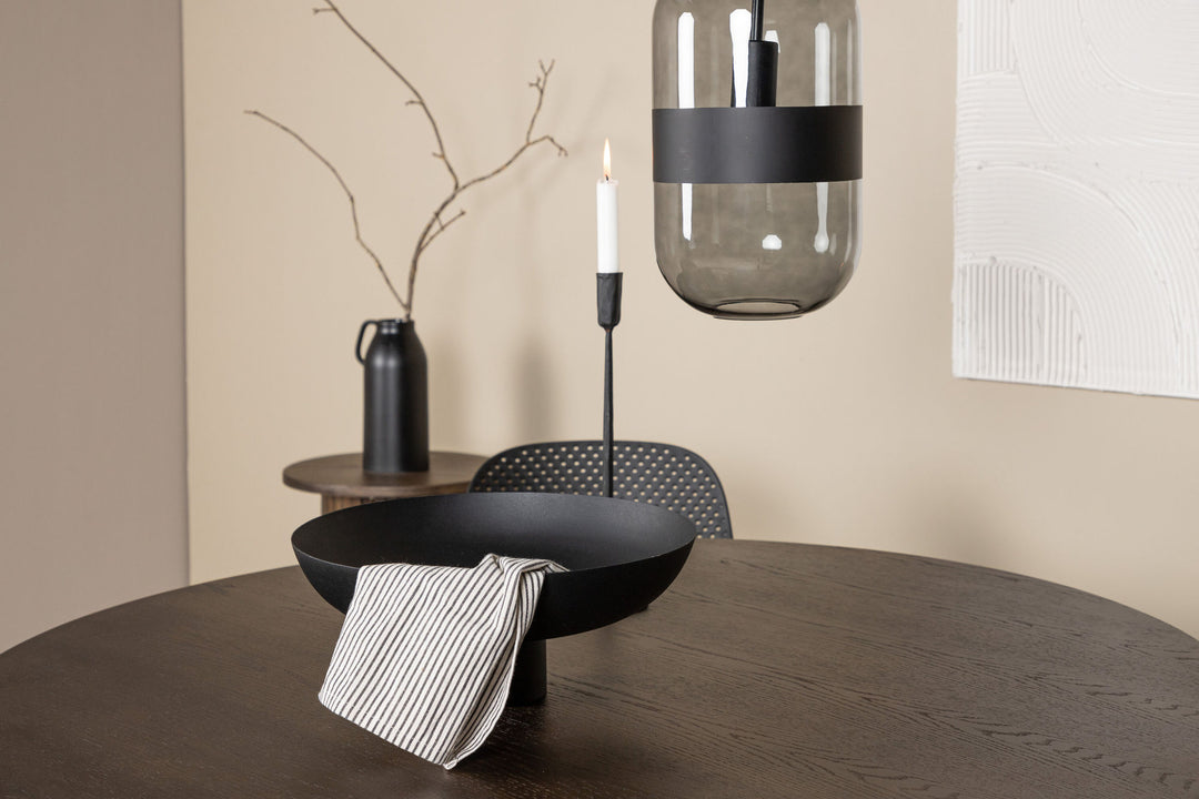 Venture Home Stone round Dining Table - Black / Mocca Veneer +Baltimore Dining Chair - Black / Black Plastic _4