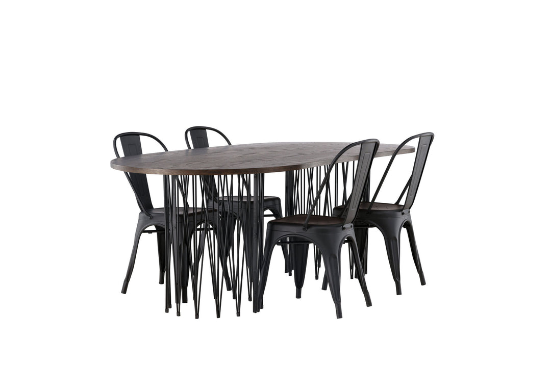 Venture Home Stone oval Dining Table - Black / Mocca Veneer +Tempe Dining Chair - Matte black / Metal _4