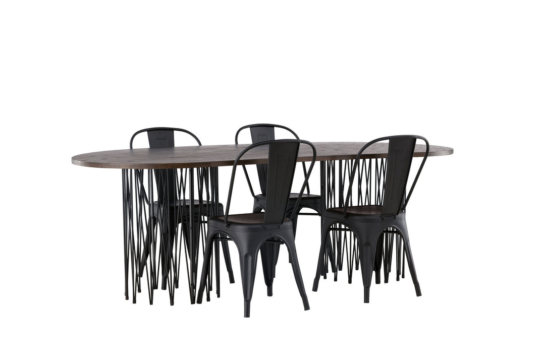 Venture Home Stone oval Dining Table - Black / Mocca Veneer +Tempe Dining Chair - Matte black / Metal _4