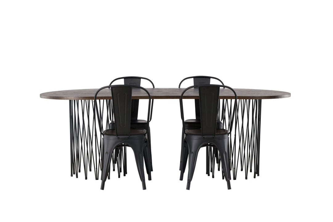 Venture Home Stone oval Dining Table - Black / Mocca Veneer +Tempe Dining Chair - Matte black / Metal _4