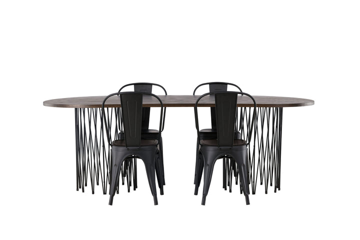 Venture Home Stone oval Dining Table - Black / Mocca Veneer +Tempe Dining Chair - Matte black / Metal _4