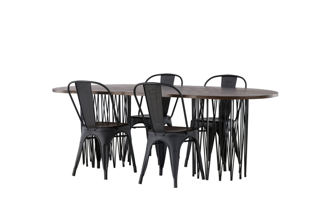 Venture Home Stone oval Dining Table - Black / Mocca Veneer +Tempe Dining Chair - Matte black / Metal _4